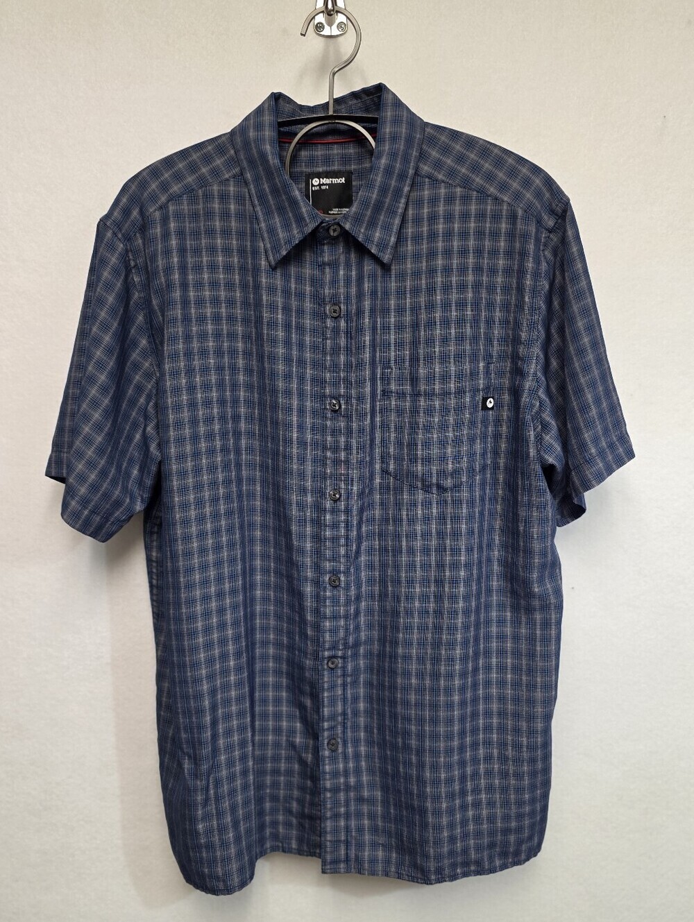 Marmot Eldridge Short-Sleeve Blue Plaid Button-Down Shirt In Artic Navy Size XL - Picture 12 of 12
